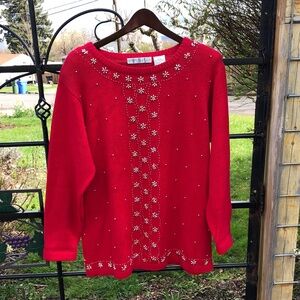 OHI red sweater with decorative beading size L